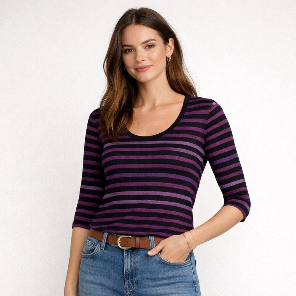 Veronica Beard Poppy Metallic Stripe Scoop Neck Top Size Small
